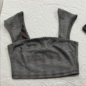 Fashion Nova Black and Gray Plaid Crop Top